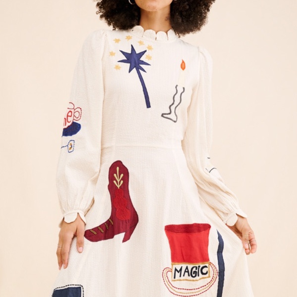 Stella nova seersucker magic Katara Handcrafted Midi Dress Size Large - Picture 8 of 14